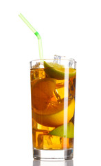 Iced tea with lemon and lime isolated on white
