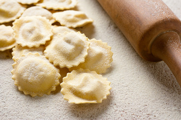 Uncooked homemade ravioli