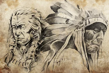 Photo sur Plexiglas Indiens Croquis de tatouage de guerriers amérindiens