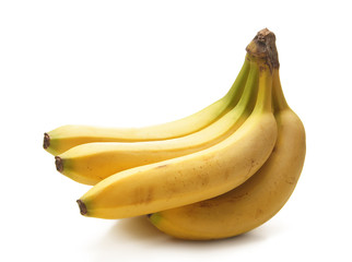 Fresh and tasty yellow babanas on a white background