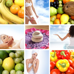 A collage of spa treatment images with young women