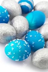 Blue and silver Easter eggs