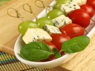 Closeup of skewers with blue cheese