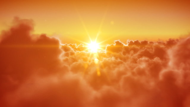 Sunset Sun Cloudscape Flight. Flying over the Clouds Seamless. Looped 3d Animation. HD 1080.