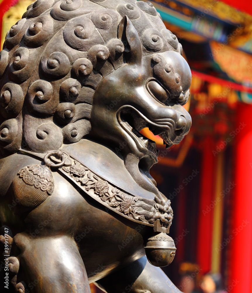 Canvas Prints bronze lion in chinese temple