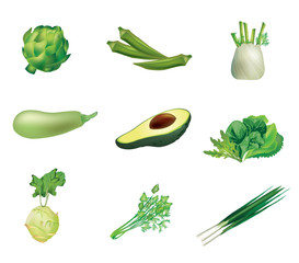 Set of green vegetables