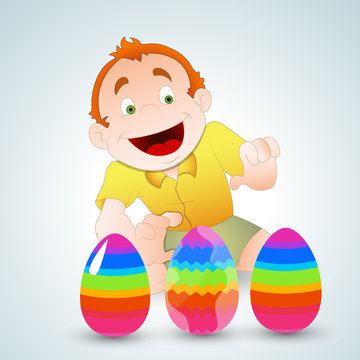 Kid Playing with Easter Eggs