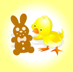Yellow Chick with Easter Bunny
