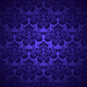 Dark Blue Wallpaper - Pattern With Roses