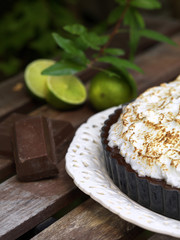 chocolate tart on a wooden table