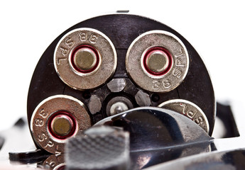 fully loaded bullet chamber of .38 special revolver handgun