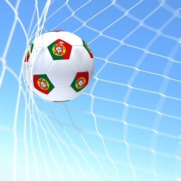 3d rendering of a Czech Republic flag on soccer ball in a net