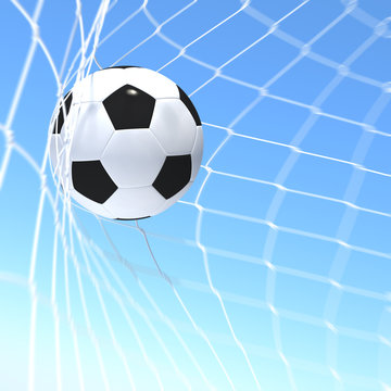 3d rendering soccer ball in a net