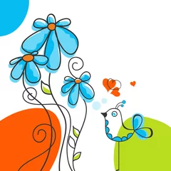 Wall murals Abstract flowers Bird and flowers love story