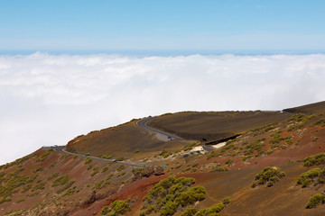 road in the frozen lava in the crater