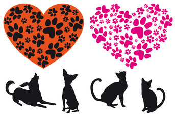 red heart with animal foodprint pattern, vector