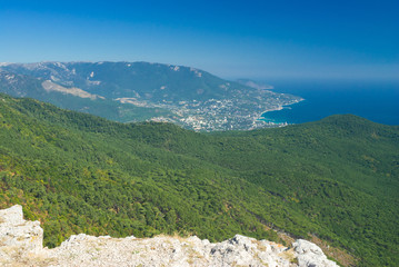 View on Yalta city from Ai-Petri mountain in Crimea, Ukraine