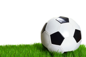 Fototapeta premium Soccer ball on grass over white background