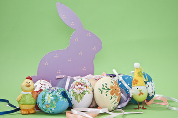 Easter eggs with hare and chickens