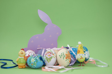 Easter eggs with hare and chickens