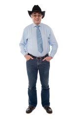 Fototapeta premium Photo portrait of senior male wearing a cowboy hat