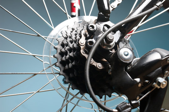 Rear bike cassette on the wheel with chain