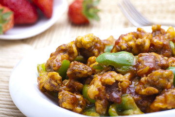 stir-fryed meat and bell peppers