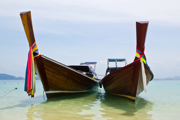 Tropical beach, traditional long tail boat, Koh Kradan, Thailand