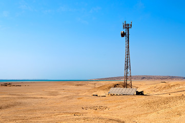 Mobile station in the desert, powered by solar panels