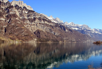 lac alpin vu d'une fenetre de train