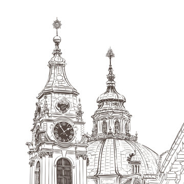 Vector sketch of Saint Nicholas Cathedral in Prague