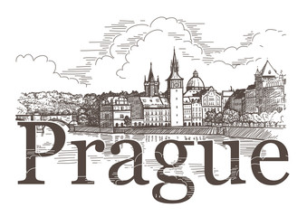 Fototapeta premium Panorama of Prague. View of Charles Bridge and the Vltava river