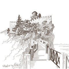 Rocca della Guaita, castle in San Marino - obrazy, fototapety, plakaty