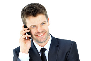 Portrait of a business man with phone isolated on