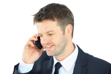 Portrait of a business man with phone isolated on