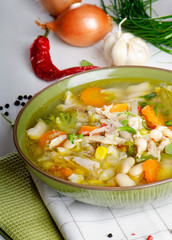 Bowl of vegetable chicken Soup