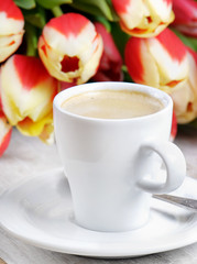 Coffee and spring flowers