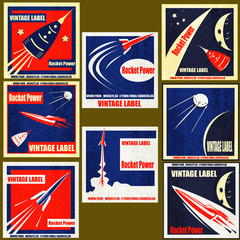 Retro Space Rockets Vintage Labels