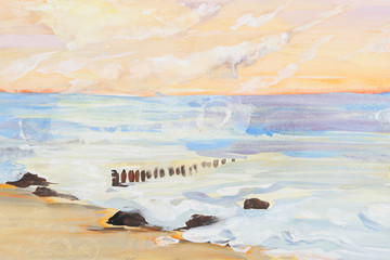 sea landscape and sunset painting