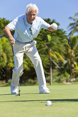 Obraz premium Happy Senior Man Putting Playing Golf