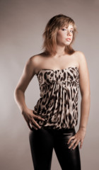 Fototapeta premium brown-haired girl dressed in a tiger