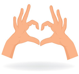 Hand like heart on seamless background.
