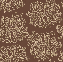 Seamless line vector with chrysanthemum flowers
