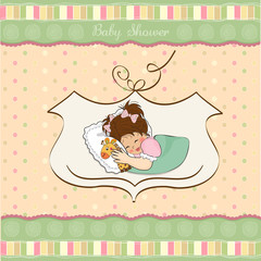 baby shower card with little girl and her toy