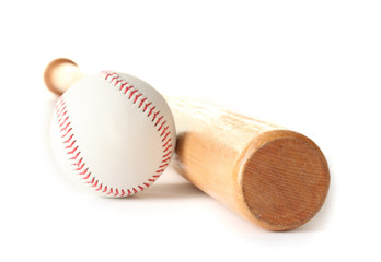 baseball ball and bat isolated on white