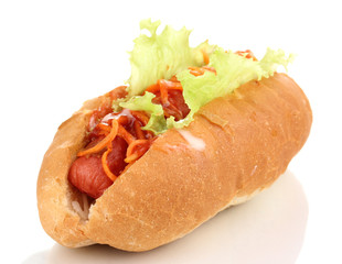 Appetizing hot dog isolated on white