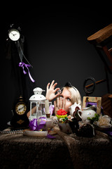 alice in wonderland look at bottle of poison