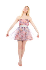 Young full body fairy woman jumping in air