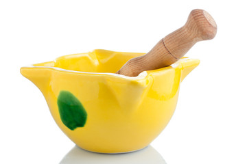 Ceramic mortar and pestle and wood