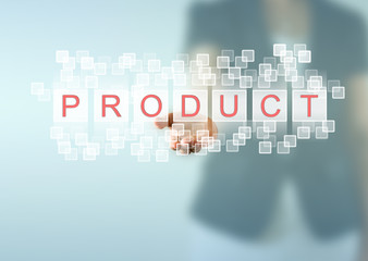 Business woman hand and PRODUCT words